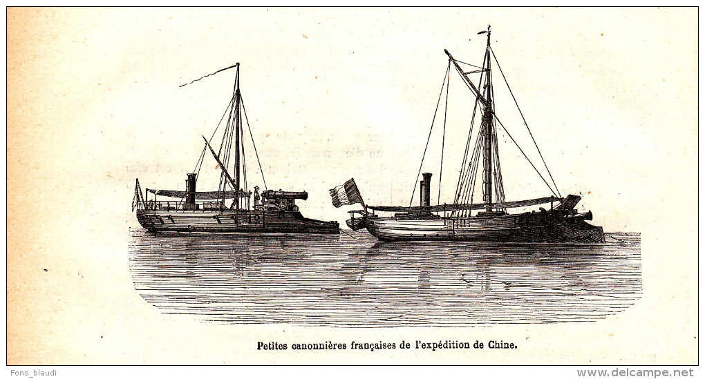 1884 - Gravure Sur Bois - Petites Canonnières Française De L'expédition De Chine - FRANCO DE PORT - Bateaux