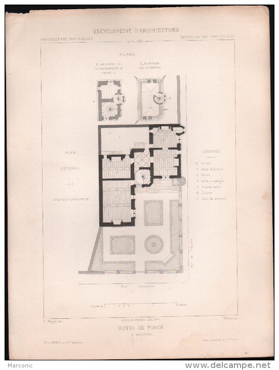 PLAN - HOTEL De PINCE à ANGERS - Lot 2 Plans - Encyclopédie D´Architecture - Architecte MAGNE - Architecture