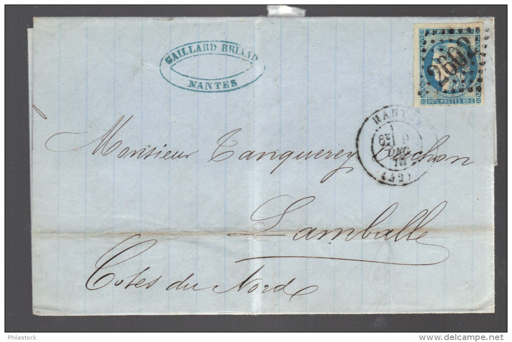 FRANCE 1870 N° 45 Obl. S/Lettre Entiére GC 2602 Nantes - 1870 Emission De Bordeaux