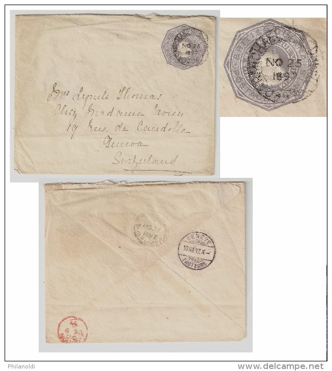 1897, BRITISH GUIANA  "CARMICHAEL STREET" POSTMARK (GEORGETOWN) Postal Stationery Cover To Switzerland Suisse - Britisch-Guayana (...-1966)