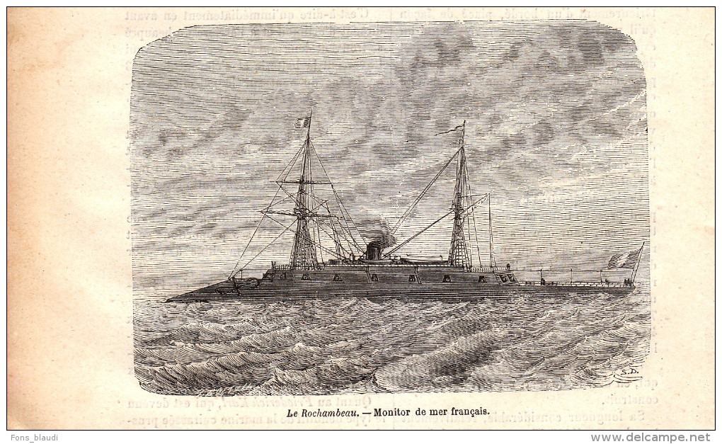 1884 - Gravure Sur Bois - Le Rochambeau - Monitor De Mer Français - FRANCO DE PORT - Boats