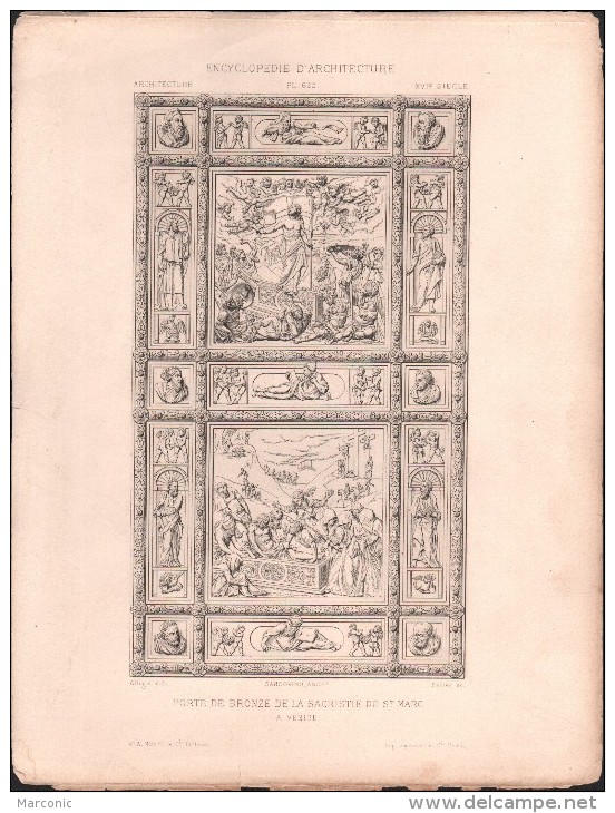 PLAN - PORTE De BRONZE, Sacristie De ST MARC à VENISE - Encyclopédie Architecture, Archi. SANSOVINO - Architecture