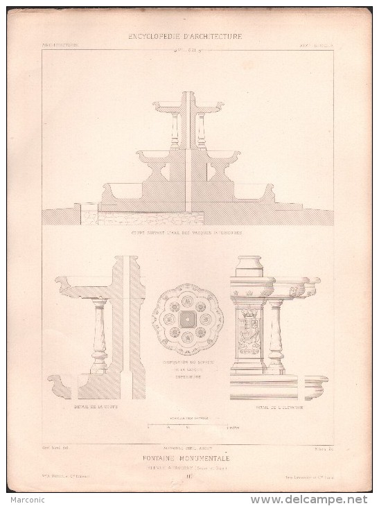PLAN - FONTAINE MONUMENTALE à TAVERNY - Encyclopédie Architecture, Archi. ALPHONSE SIMIL - Architecture