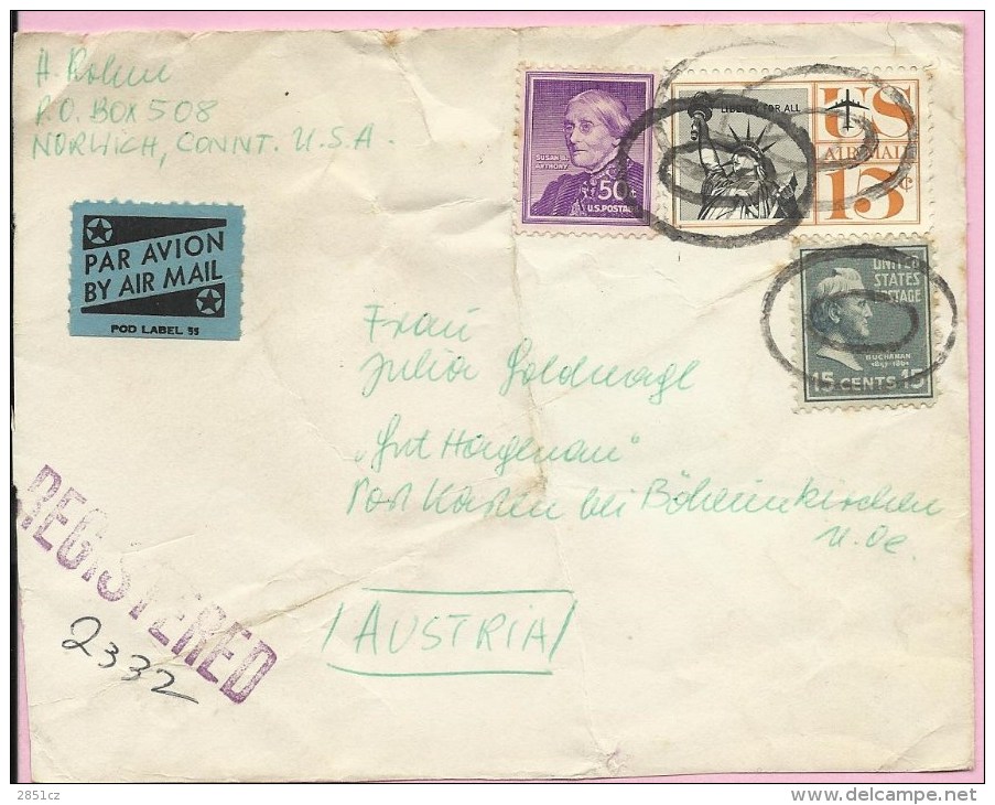 Air Mail , USA To Austria , Registrated Letter - Andere & Zonder Classificatie