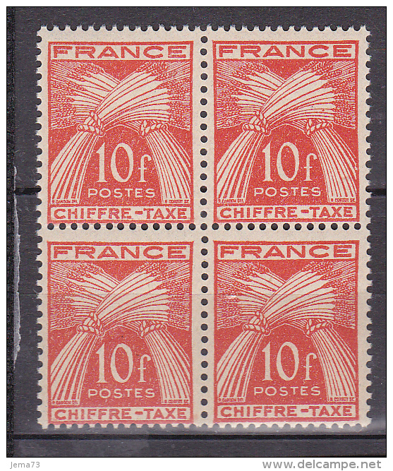 N° 86 Taxes: Type Gerbe Légende République Francaise Timbre Taxes Bloc De 4 Timbres Neuf - 1960-.... Neufs