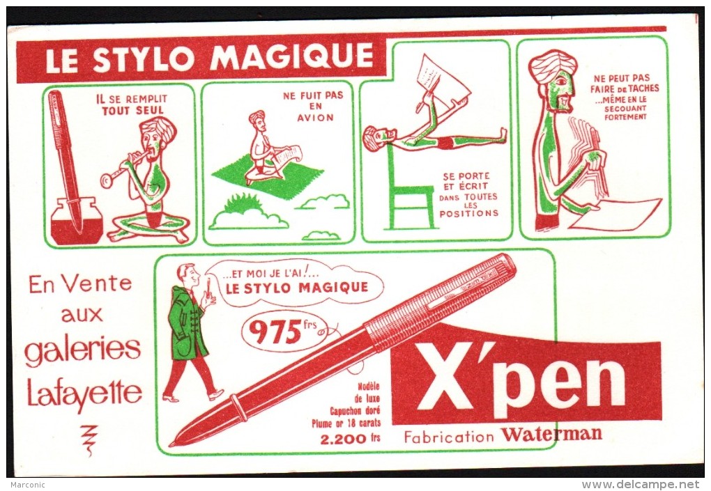 Buvard - Stylo  X'PEN, Le Stylo Magique - Fabrication WATERMAN - Papeterie