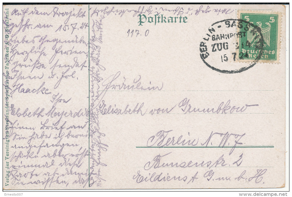 Postkarte CP DEUTSCHLAND STRALSUND, 1924, Gebraucht - Siehe Scan - *) - Stralsund
