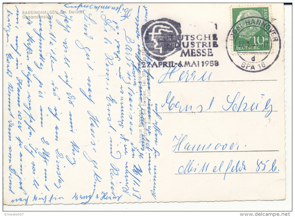 Postkarte CP DEUTSCHLAND BARSINGHAUSEN, 1958, Gebraucht - Siehe Scan - *) - Barsinghausen