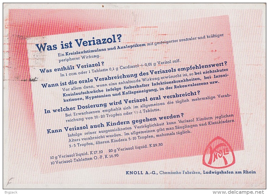 DR Werbekarte Veriazol EF Minr.782 Ludwigshafen 10.9.42 Gel. Nach Prag Zensur - Briefe U. Dokumente