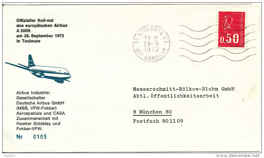 France Flight Cover Airbus Roll-Out Toulouse 28-9-1972 - Covers & Documents