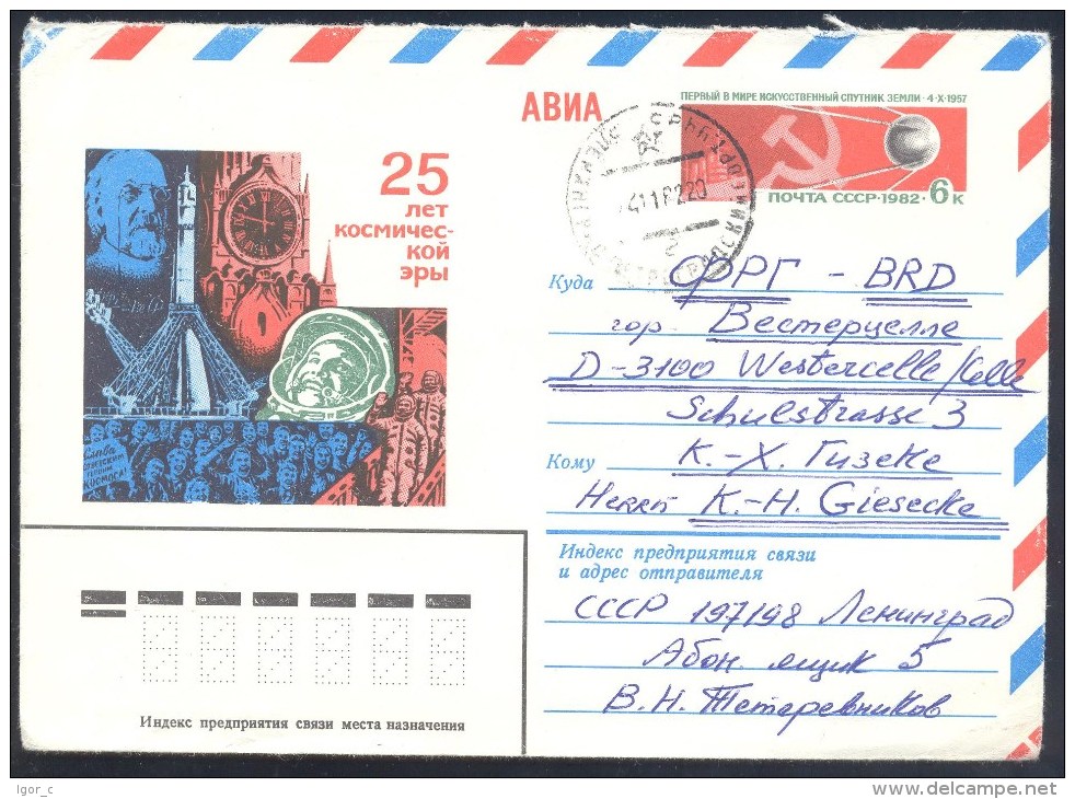 Russia CCCP USSR 1982 Postal Stationery Cover: Space Weltraum Gagarin Ziolkowsky Launching Rocket Sputnik - UdSSR