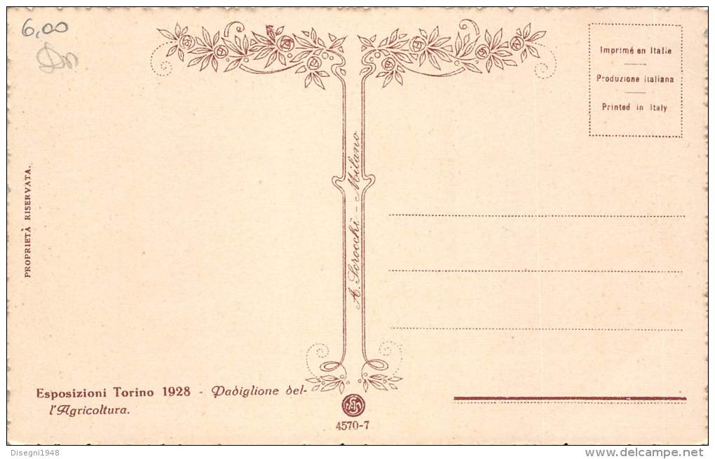 02960  "TORINO - ESPOSIZIONE 1928 - PADIGL. AGRICOLTURA". ARCHIT. DEL ´900.  ANIMATA. CARTOLINA ORIGINALE. NON SPEDITA. - Expositions