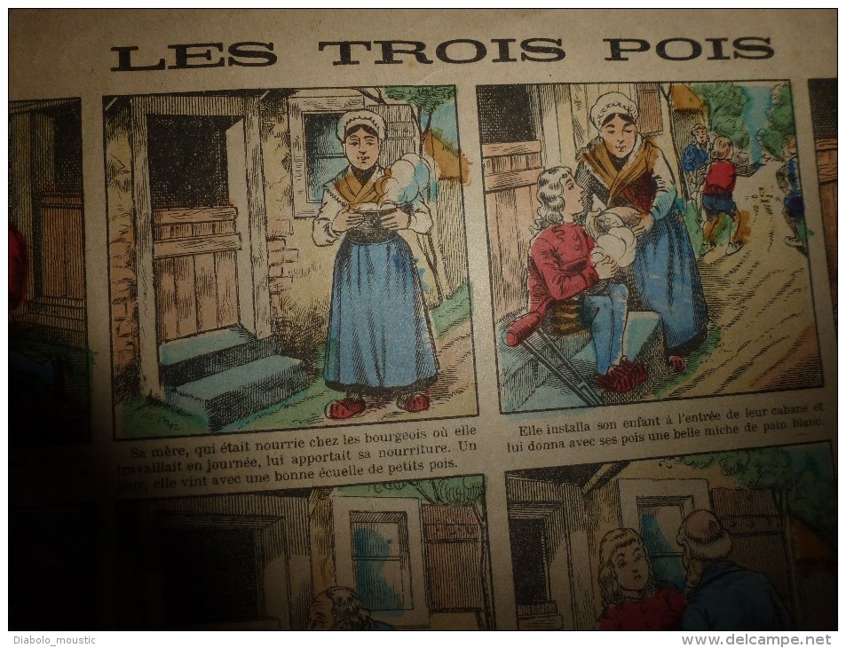 Années 1900 Images d'EPINAL Réclame du magasin AU PAUVRE DIABLE ,39cm x 29cm :L'Histoire : LES TROIS POIS