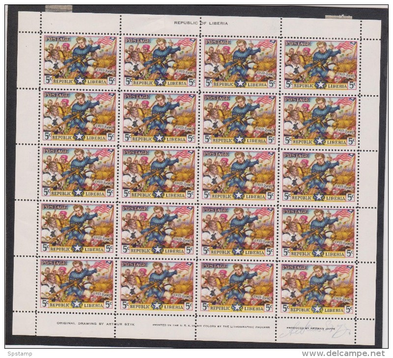 Liberia 1949 Liberty Colonization 5c Stockade Sheet Of 20 Artist Szyk Signed Complete Mint With Margins And Imprints - Liberia