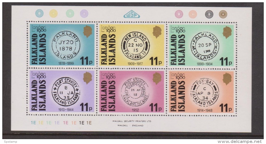 Falkland Islands 1980 London Stamp Exhibition Early Postmarks Sheet Of 6 MNH - Falkland Islands