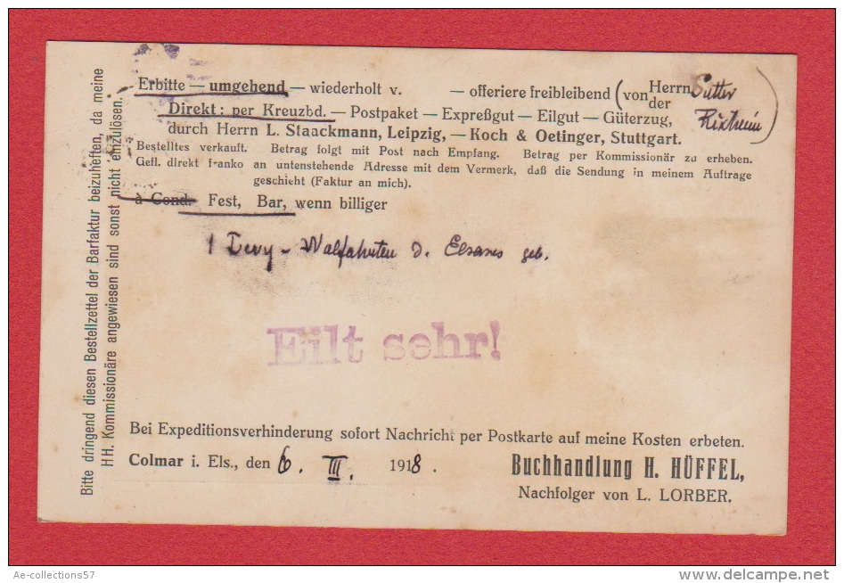 ALLEMAGNE  //  Postkarte  De Colmar  //   Pour Rixheim  //  6/3/1918 - Sonstige & Ohne Zuordnung