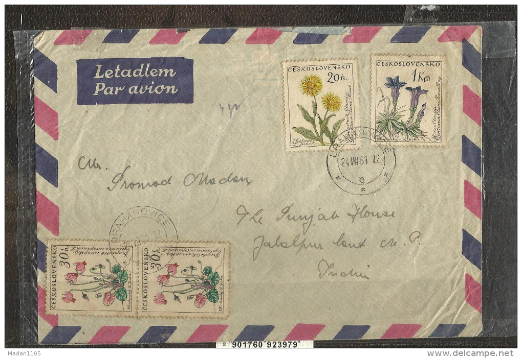 CZECHOSLOVAKIA,  1960,   Postally Used Airmail Cover ( Posted In 1961) From Czechoslovakia To India,with  Flowers Stamps - Covers & Documents