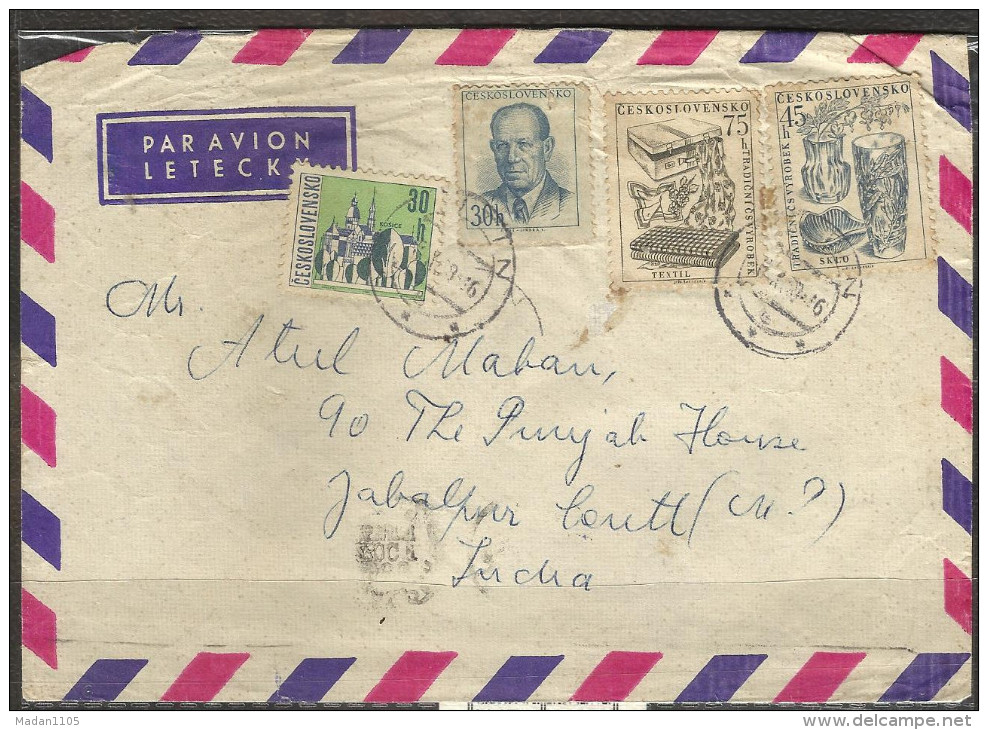 CZECHOSLOVAKIA, 1965 Postally Used Airmail Cover 4 Stamps,Glassware,Textiles,President, Kosice City. - Covers & Documents