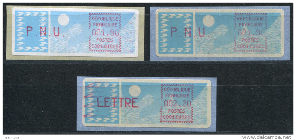 TIMBRES DE DISTRIBUTEURS - 3 VIGNETTES NEUVES CARRIER 1,9F & 2,2F D'ARS / FORMANS , N° 104a (2) & 105a - LUXE - 1985 « Carrier » Paper