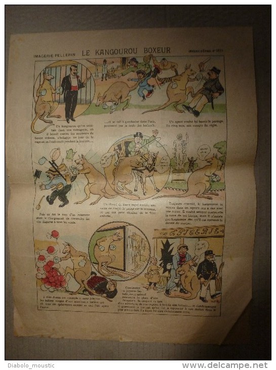 Vers 1900 Image d'EPINAL Réclame magasin  AU BAS D'ARGENT  32cm x 24,5cm   LE KANGOUROU BOXEUR dessins signé Zutna