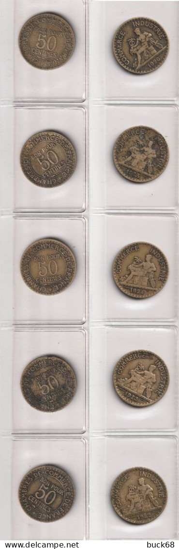 J01 FRANCE 1922-1926 Domard 50 C Lot De 5 Pièces De Monnaie / Coin / Münze Bronze - Colecciones