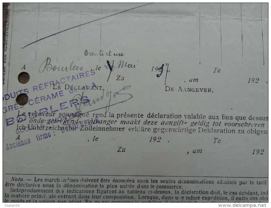 Administration Des Douanes Et Accises-bureau De Macon 11 Juin 1937 - Transports