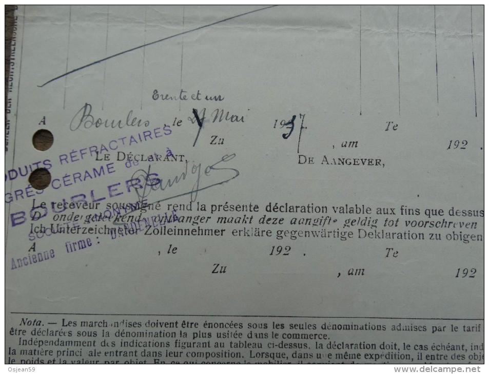 Administration Des Douanes Et Accises-bureau De Macon 11 Juin 1937 - Verkehr & Transport