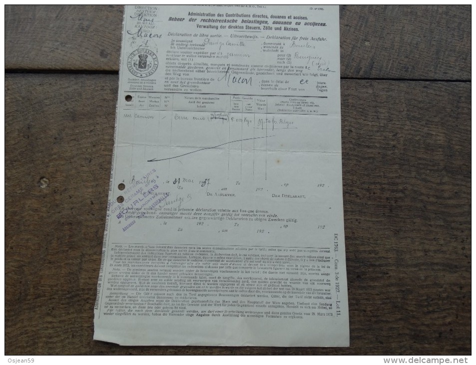 Administration Des Douanes Et Accises-bureau De Macon 11 Juin 1937 - Trasporti