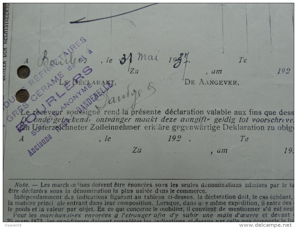 Administration Des Douanes Et Accises-bureau De Macon 11 Juin 1937 - Verkehr & Transport