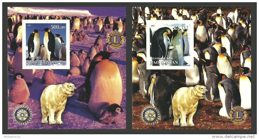 TURKMENISTAN 2001 BIRDS PENGUINS POLAR BEARS LIONS ROTARY ANTARCTIC IMPERF M/S - Turkmenistan