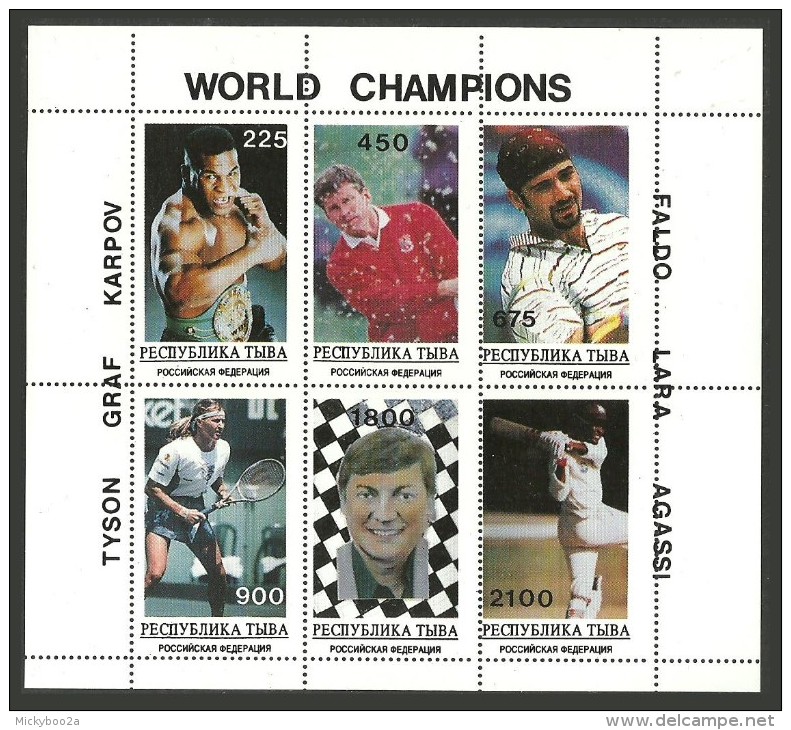 TUVA 1995 CRICKET GOLF TENNIS CHESS BOXING LARA FALDO AGASSI KARPOV SPORT MNH - Touva