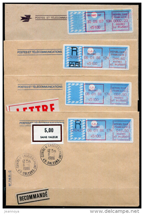 TIMBRES DE DISTRIBUTEURS - 6 LETTRES TARIFS VARIÉS, C.R.F. D'ORLEANS DU 6/1/1986 , MACHINES G1 - G2 OU G3 PC45807 - SUP - 1985 Papier « Carrier »