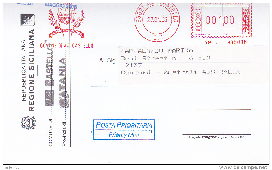 Italy 2006 Prepaid Election Card Sent To Australia - Other & Unclassified
