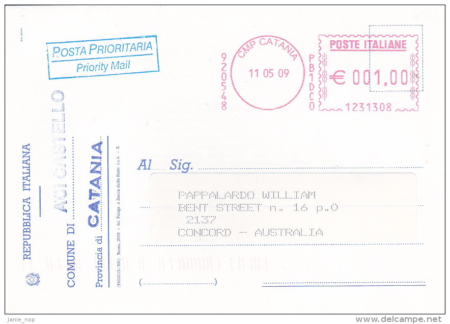 Italy 2009 Prepaid Election Card Sent To Australia - Other & Unclassified