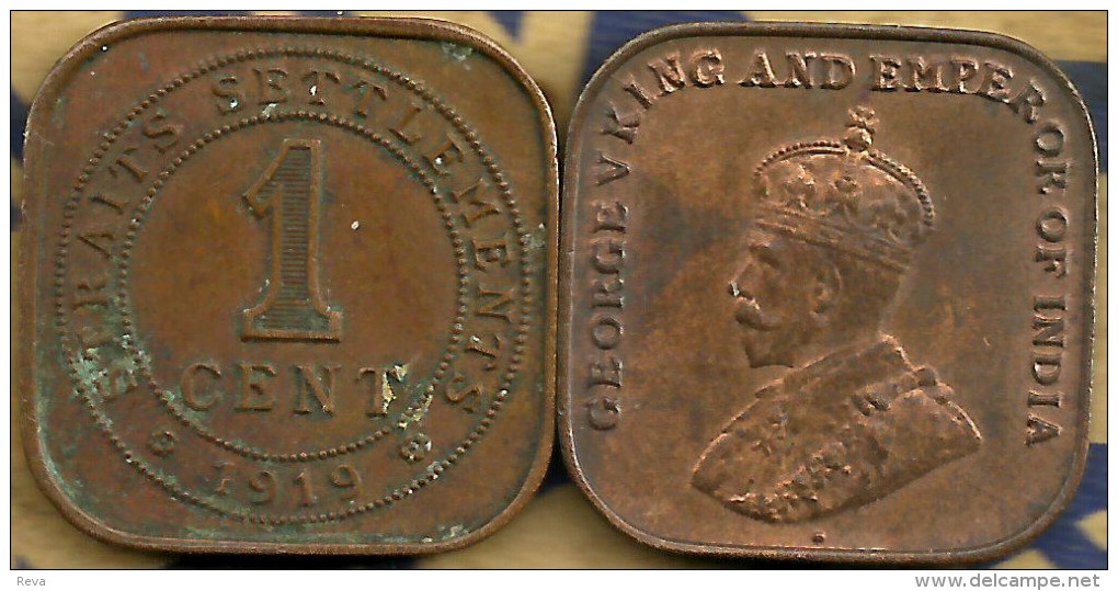 STRAITS SETTLEMENTS 1 CENT NAME FRONT KGV HEAD BACK 1919 F KM32 READ DESCRIPTION CAREFULLY !!! - Autres – Asie