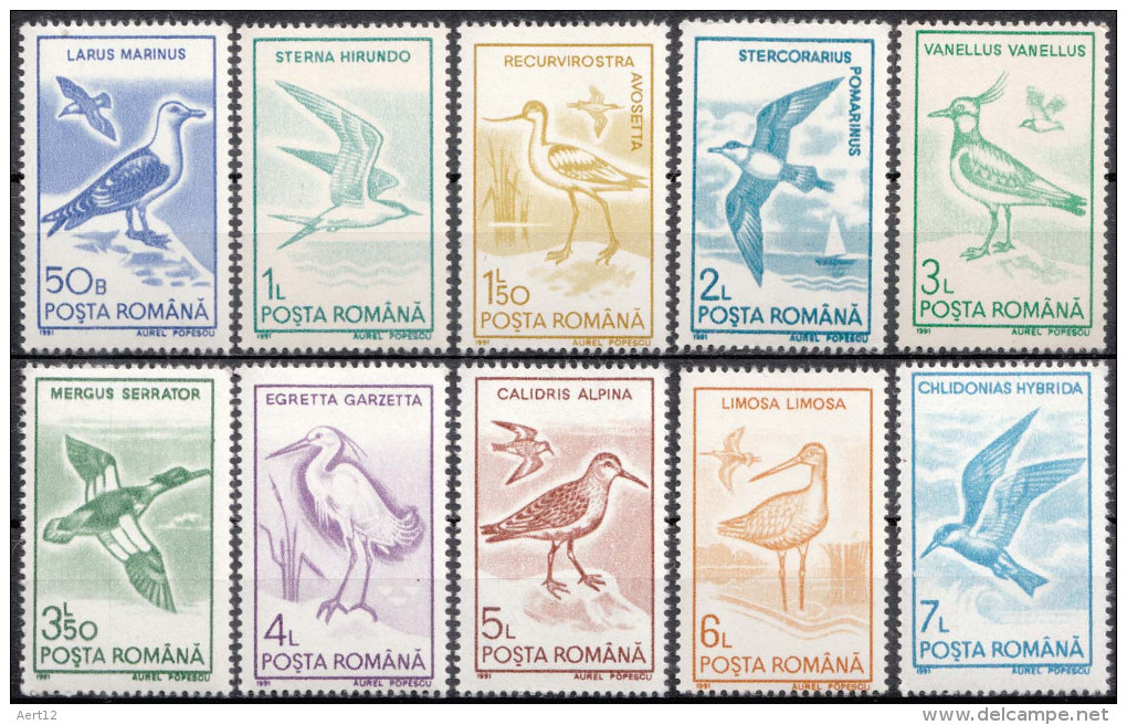 ROMANIA, 1991, Birds,  MNH (**), LPMP/Sc. 1250/3639-48 - Nuovi