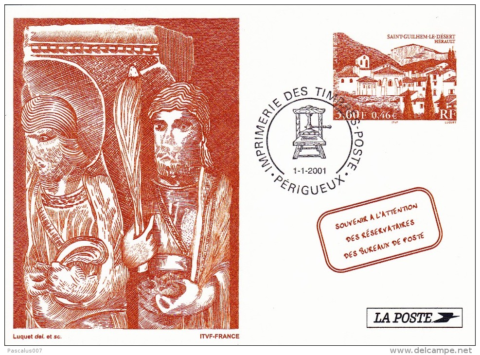C01-041 - France CEP - Carte Entier Postal  Du 1-1-2001 - COB  - Cachet De Perigueux - Série  - Souvenir De La Poste - 1 - Lots Et Collections : Entiers Et PAP