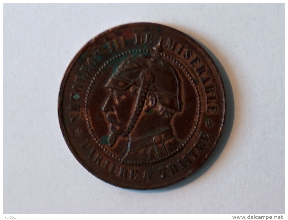 FRANCE Napoléon III Le Miserable, Vampire De La France, Médaille Satirique 10c, 1870 Sedan - Varietà E Curiosità