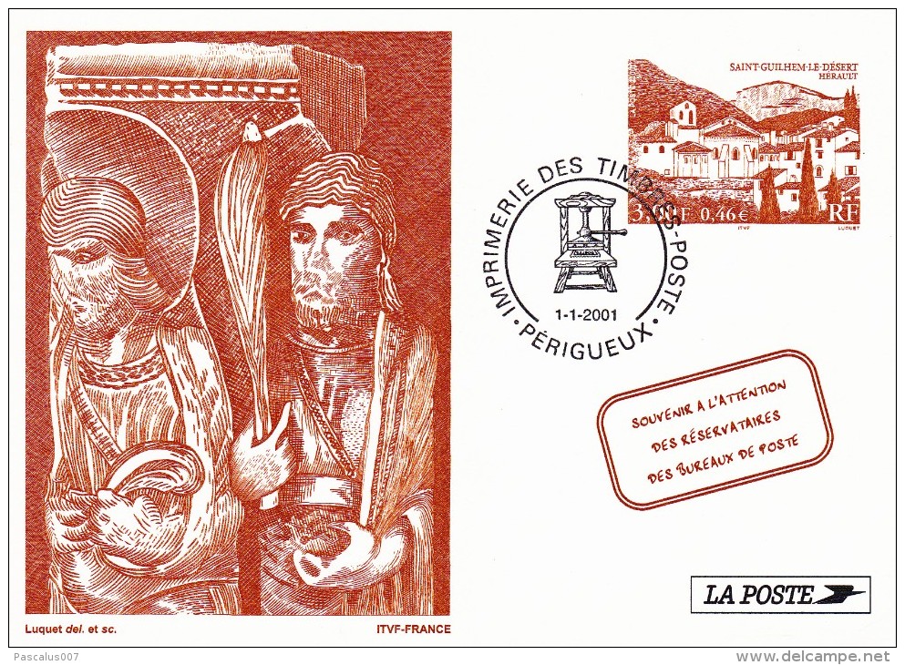 C01-049 - France CEP - Carte Entier Postal  Du 1-1-2001 - COB  - Cachet De Perigueux - Série  - Souvenir De La Poste - 1 - Lots Et Collections : Entiers Et PAP