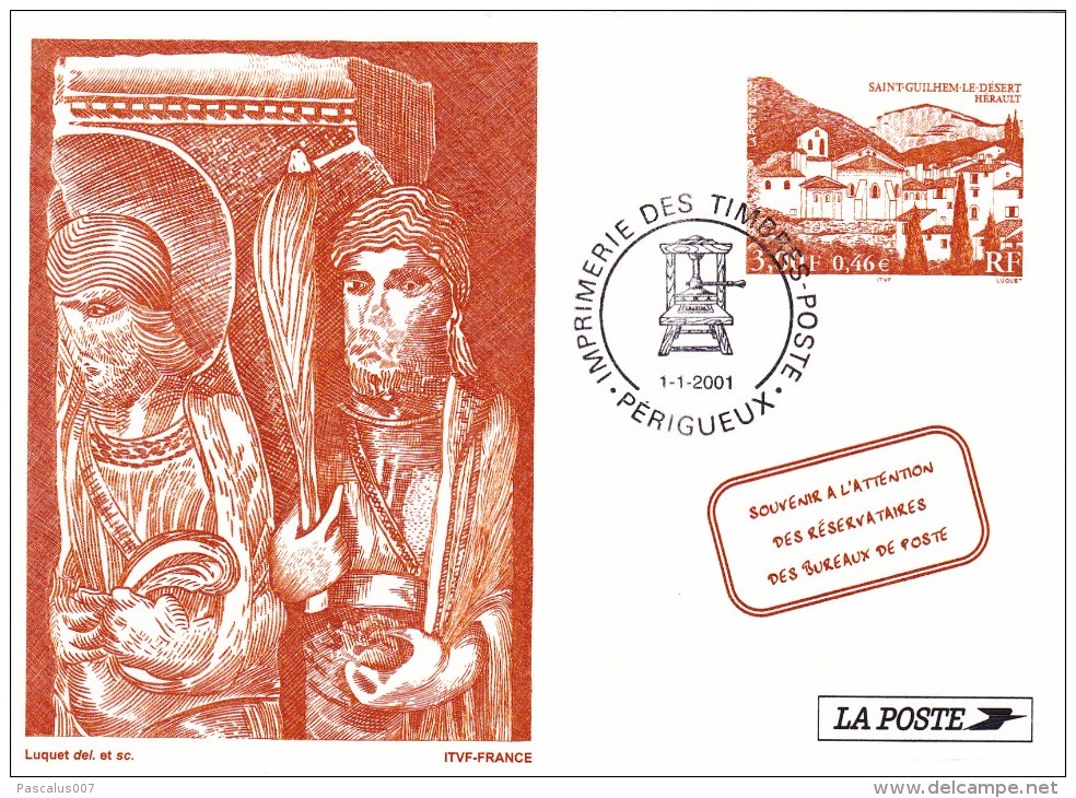 C01-050 - France CEP - Carte Entier Postal  Du 1-1-2001 - COB  - Cachet De Perigueux - Série  - Souvenir De La Poste - 1 - Lots Et Collections : Entiers Et PAP