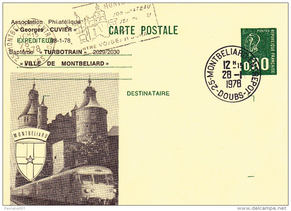 C01-058 - France CEP - Carte Entier Postal  Du 28-1-1978 - COB  - Cachet De 25 Doubs - Série  - Ville De Montbelliard Et - Lots Et Collections : Entiers Et PAP