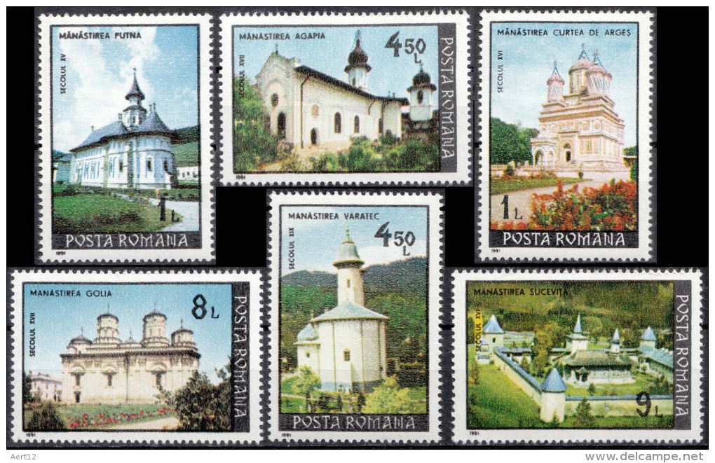 ROMANIA, 1990, Monasteries, Tourism, Architecture,  MNH (**), LPMP/Sc. 1255/3658-63 - Nuovi