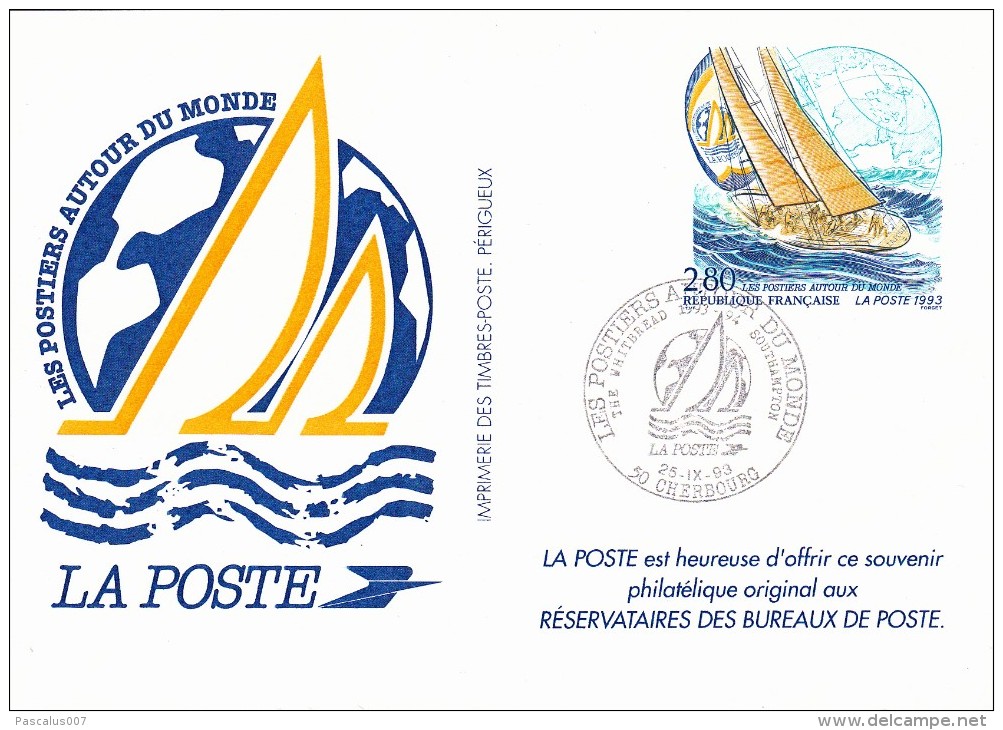 C01-071 - France CEP - Carte Entier Postal  Du 25-9-1993 - COB  - Cachet De Cherbourg - Série  - Souvenir De La Poste - - Lots Et Collections : Entiers Et PAP