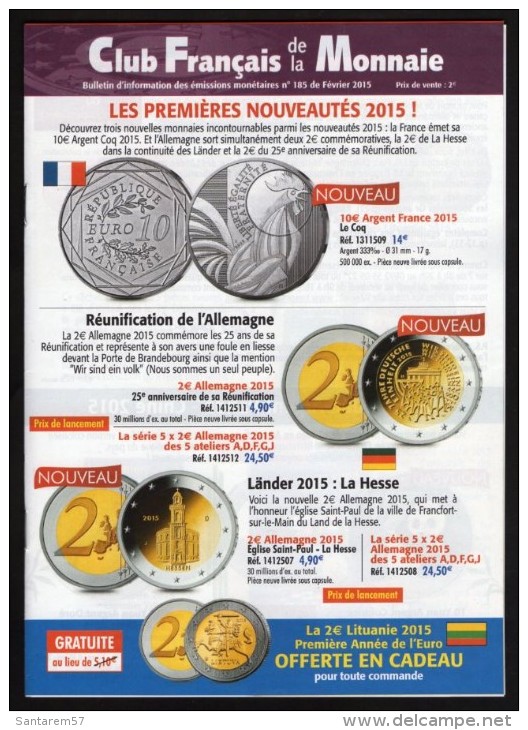 Catalogue Magazine Club Français De La Monnaie Février 2015 N° 185 - Frans