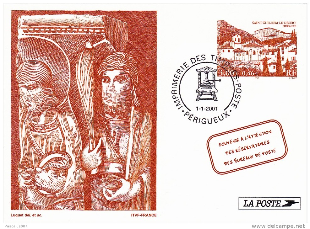 C01-096 - France CEP - Carte Entier Postal  Du 1-1-2001 - COB  - Cachet De Perigueux - Série  - Souvenir De La Poste - 1 - Lots Et Collections : Entiers Et PAP