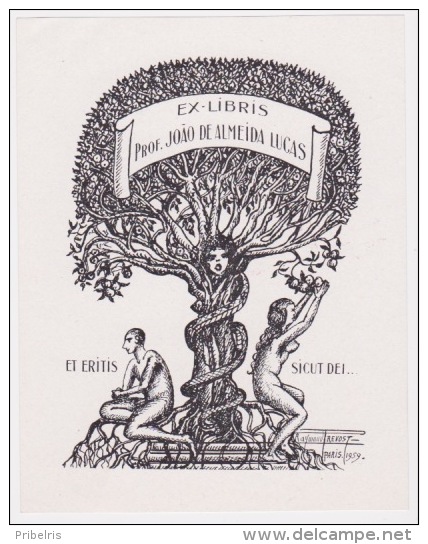 Ex-Libris érotique - Joao De Almeida Lucas - Par Raymond Prévost (tampon Au Dos) - Bookplates