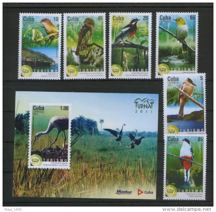 CUBA-MNH** SET+BLOCK-FAUNA-BIRDS-2011. - Specht- & Bartvögel