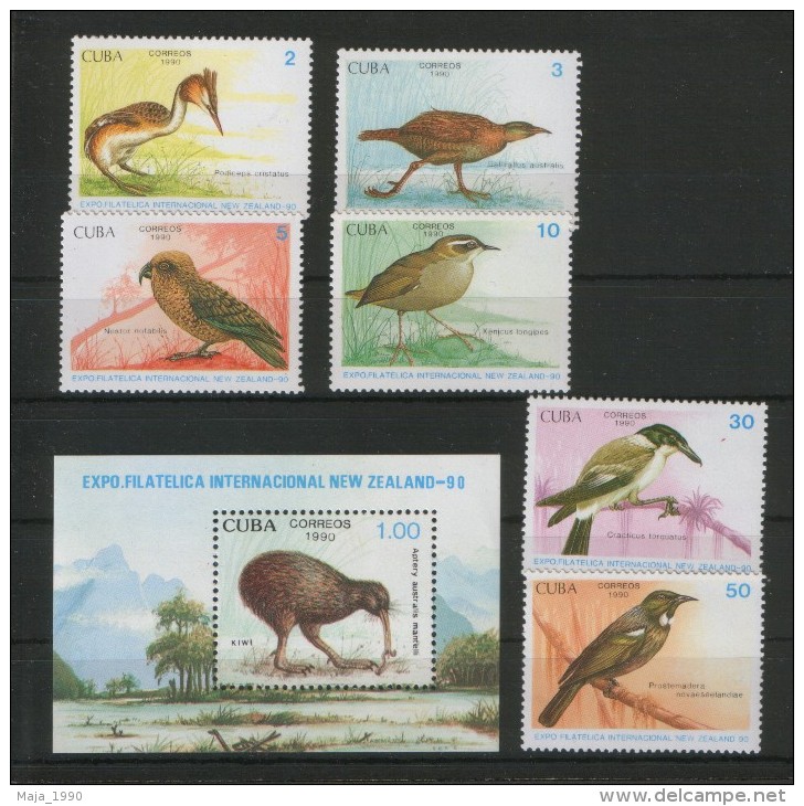 CUBA-MNH** SET+BLOCK-FAUNA-BIRDS-1990. - Piciformes (pájaros Carpinteros)