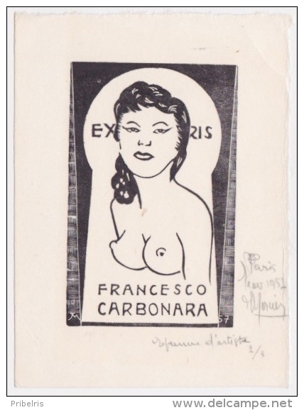 Ex-Libris érotique - Francesco Carbonara - Epreuve D' Artiste Par Mercier - Signé Et Numéroté 2/3 - Bookplates