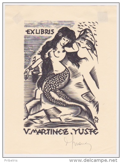 Ex-Libris érotique - V. Martinez Yuste - Gravé Par Mercier (signé) - Ex-libris